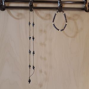 Simple Black Pearl Necklace and Matching Bracelet